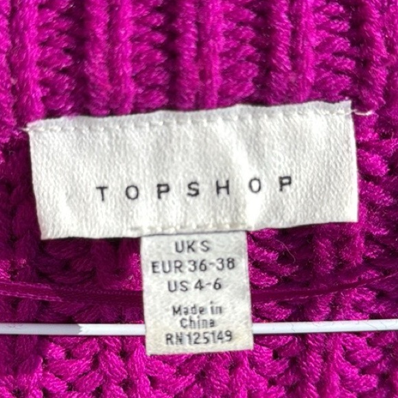 TOPSHOP Bold Oversize Chunky Knit V-Neck Bright Purple Sweater Size S - Picture 4 of 8